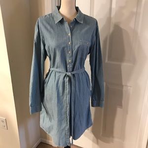 Gap Chambray Denim Dress Tie Waist XL long sleeves